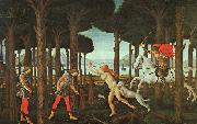 BOTTICELLI, Sandro The Story of Nastagio degli Onesti (first episode) ghj oil on canvas